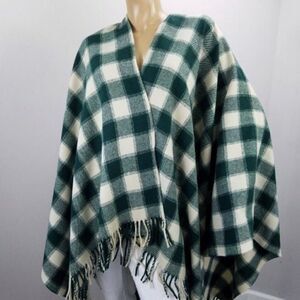 Vintage Poncho Blanket Mondi Italy Wool Plaid Wrap Stadium Blanket New Old Stock